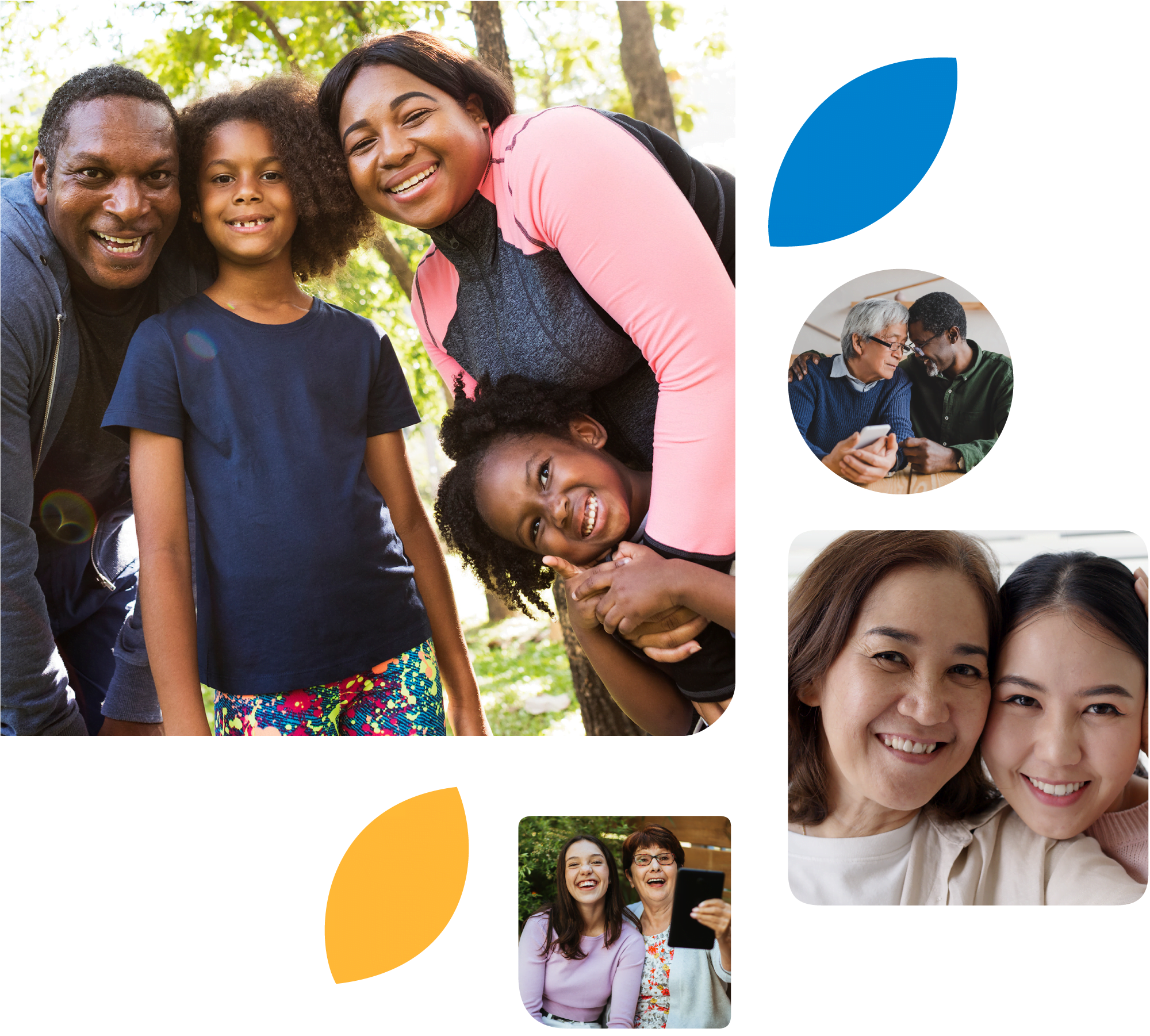 Collage of people with loved ones smiling.